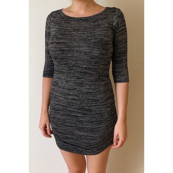 The Limited Womens Gray Black Marled 3/4‎ Sleeve Ruched Mini Dress Small - Picture 1 of 5